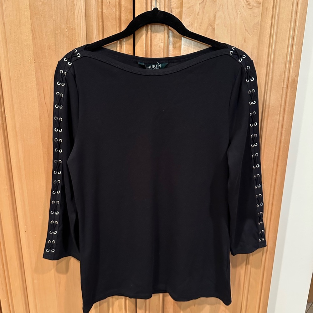 LAUREN Ralph Lauren black 3/4 sleeve shirt size Large